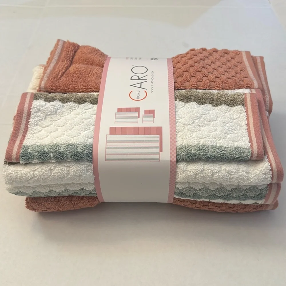 💥6pc CARO HOME 100% Cotton Bath Towel Set - Pink/White